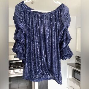 Cece navy sequin top medium NWT